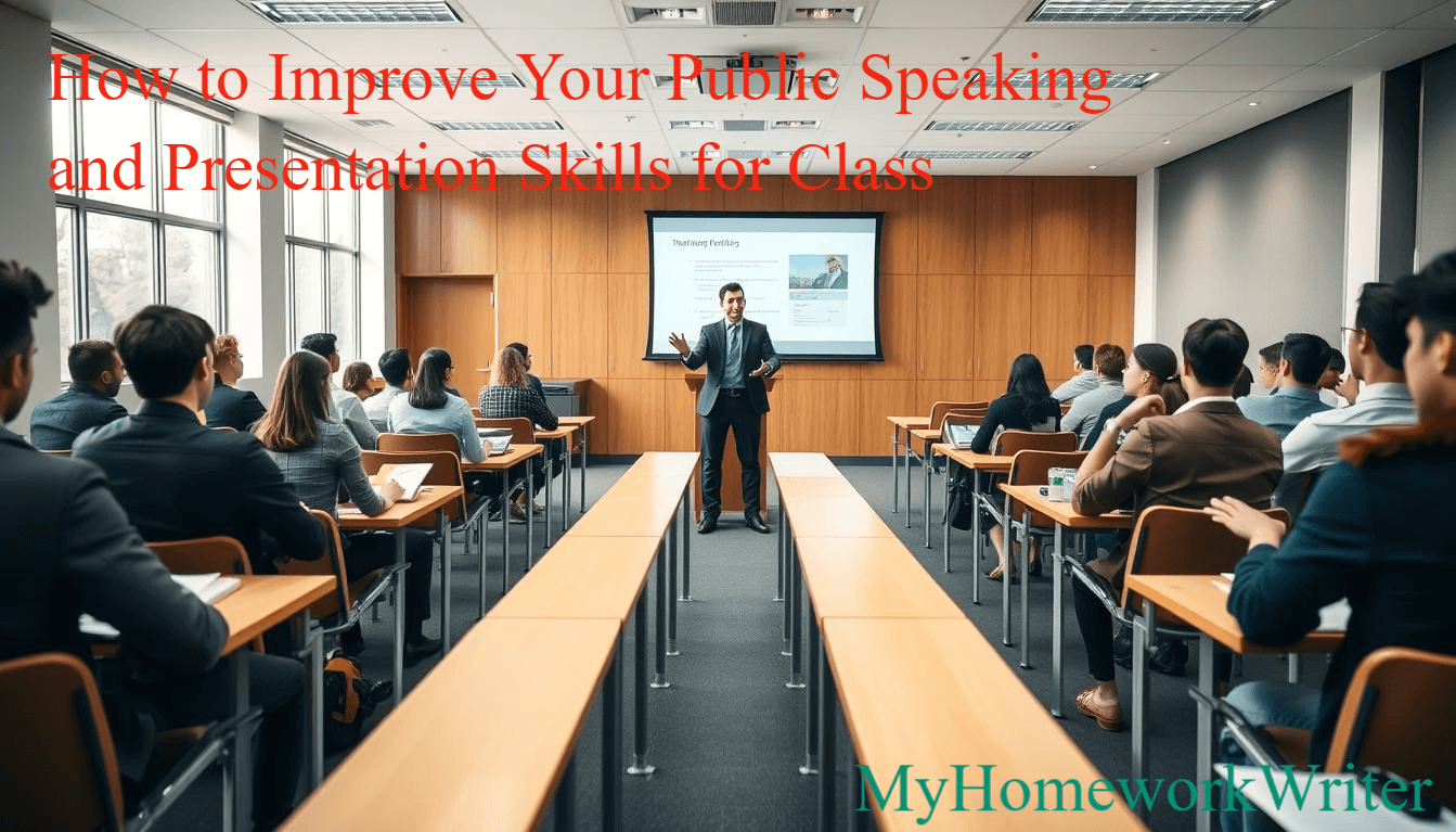 image/illustration representing the article 'How to Improve Your Public Speaking and Presentation Skills for Class'